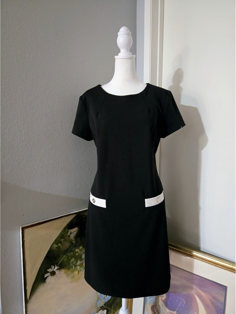 TOMMY HILFIGER Black Crew Neck Sheath Simple Dress With Back Zipper Size 12